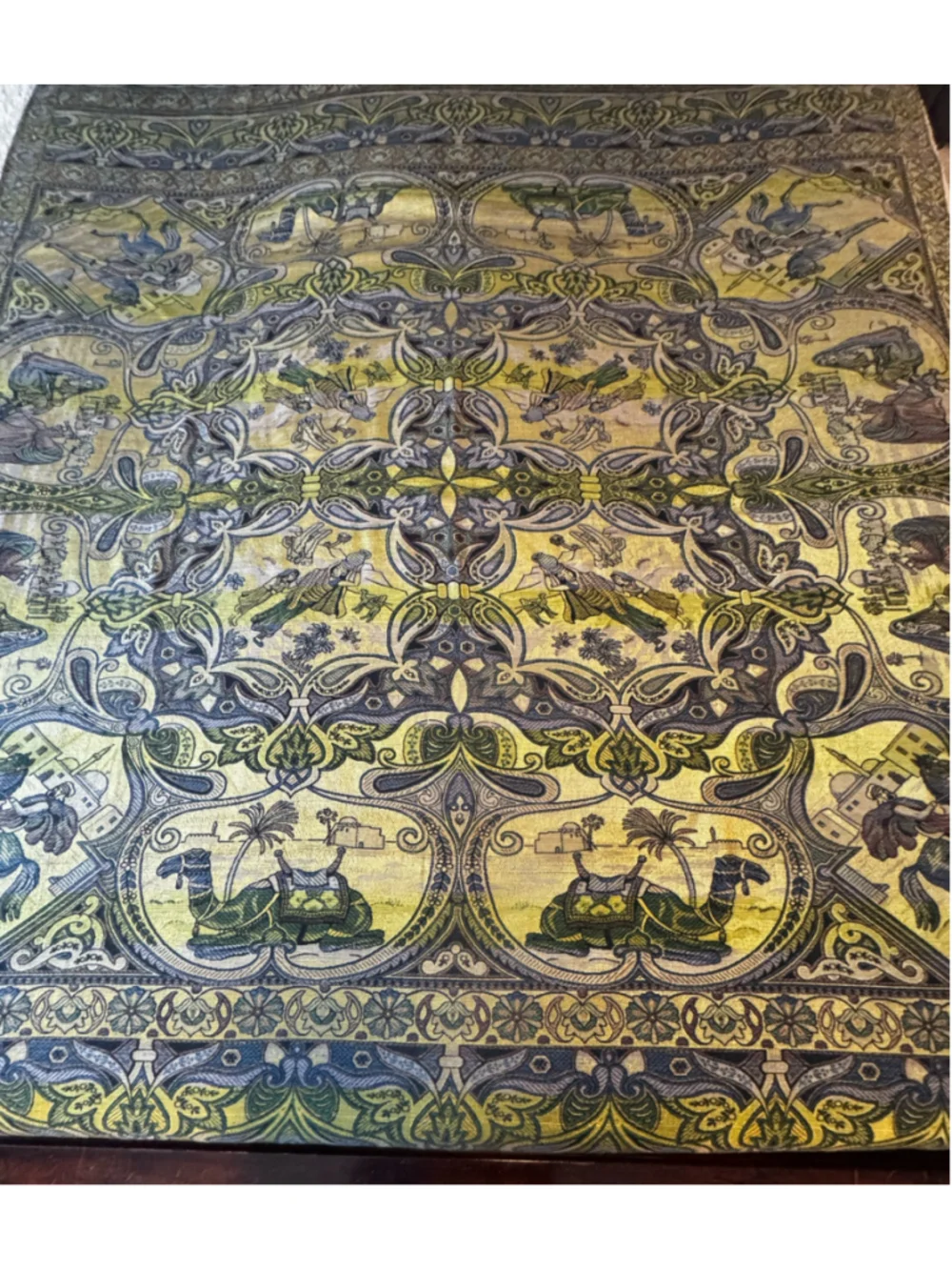 Vintage William Morris Style Woven Tapestry Throw Blanket 70x80 Camel Horse